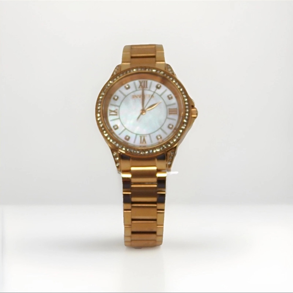 Invicta Angel Women Watch Mother of Pearl White Dial 34mm Rose Gold 30930 Ladies